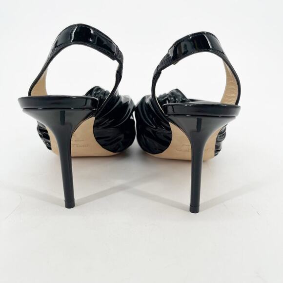 Jimmy Choo Black Leather Annabell 85 Ruched Pointed Toe Slingback Heels IT 38.5 - Picture 8 of 12